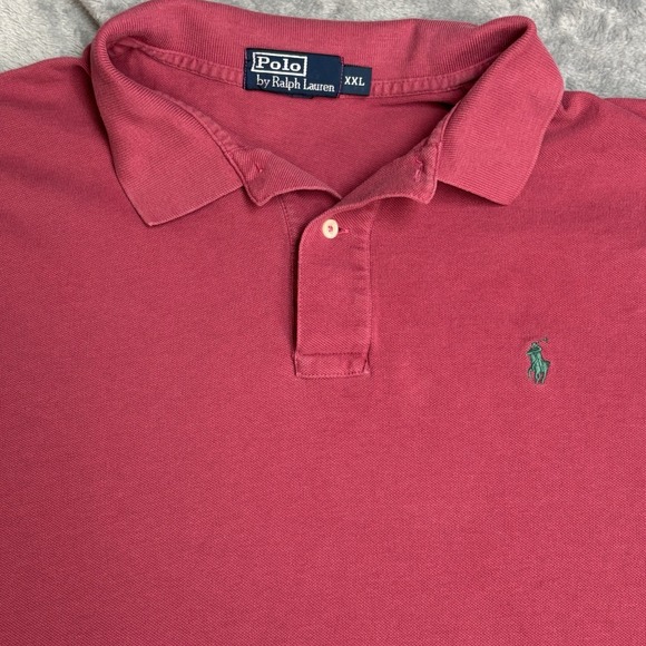 Polo Ralph Lauren Polo Shirt Rose‎ Red Mens XXL Cotton Casual Vintage Green Pony - Picture 3 of 9